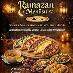 Gaziköşk Taste of Gaziantep Spinat-, Sucuk-, Hackfleisch-, Käse- und gewürfeltes Fleisch-Pide-Menü